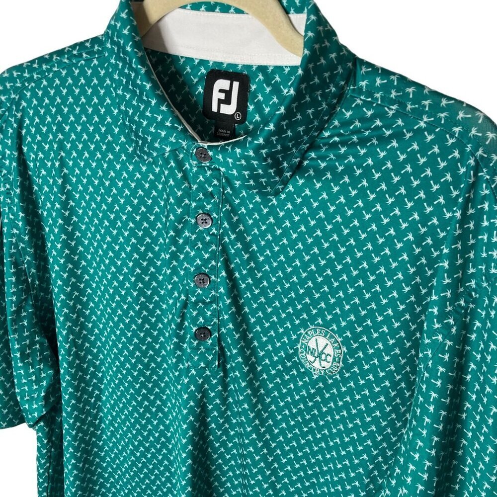 FJ Polo Shirt Mens L Geometric Palm Tree‎ Performance All Over Golf Unique Green